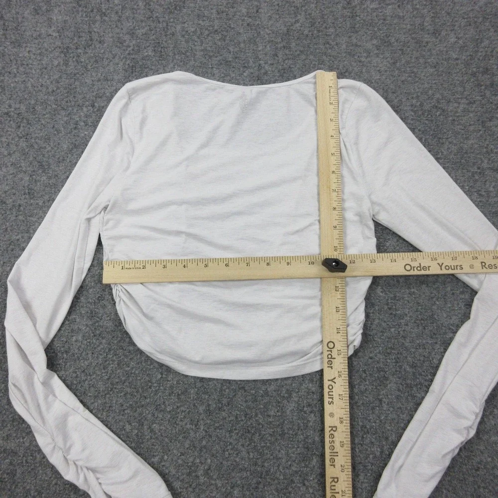 Free People Shirt Womens Small White Jersey Ruched Front Long Sleeve Crop Top